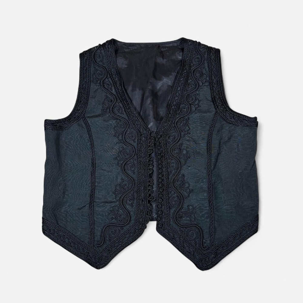 Black Embroidered Vest Floral Swirls Goth Renaissance Festival Fits Women L/XL